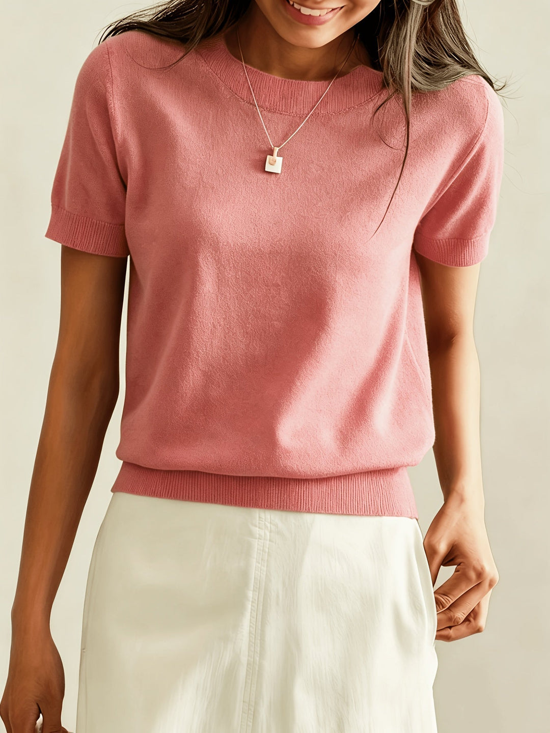 Fine-Knit Short Sleeve Sweater for Women