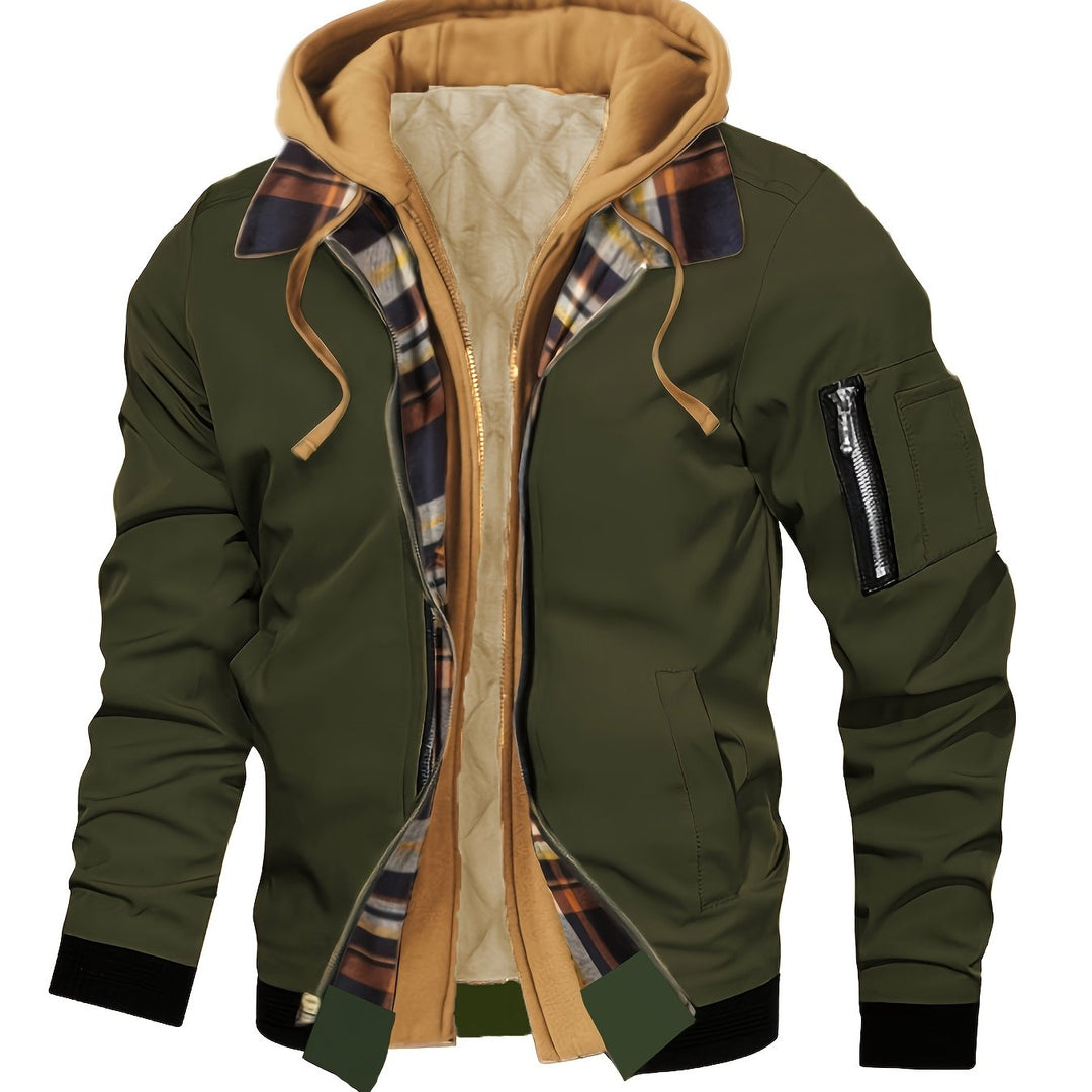 Hooded Warm-Lined Zip Jacket for Men, Plus Size