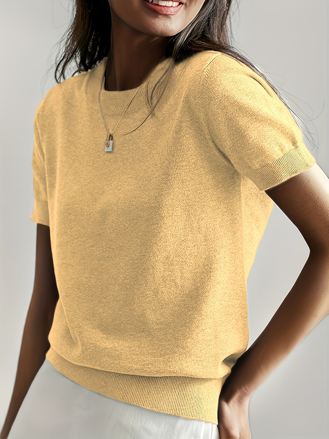 Fine-Knit Short Sleeve Sweater for Women