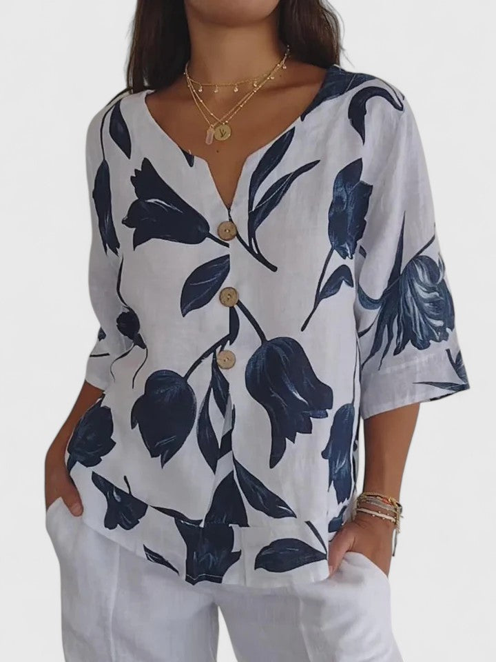 Floral V-Neck Blouse for Women, Relaxed Style