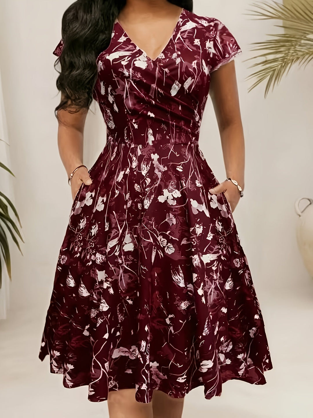 Women's Floral A-Line Pocket Dress
