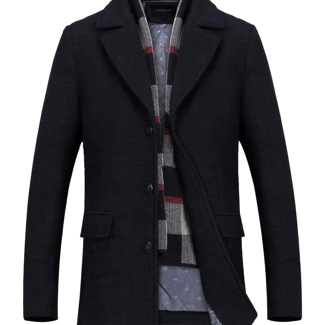 Tailored Single-Breasted Overcoat for Men, Plus Size