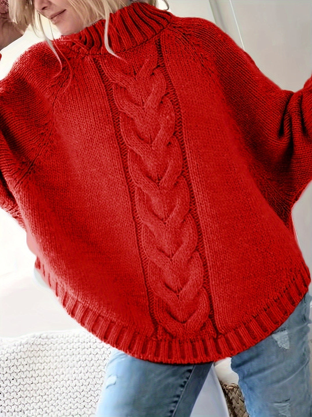 Cable-Knit High-Neck Sweater for Women