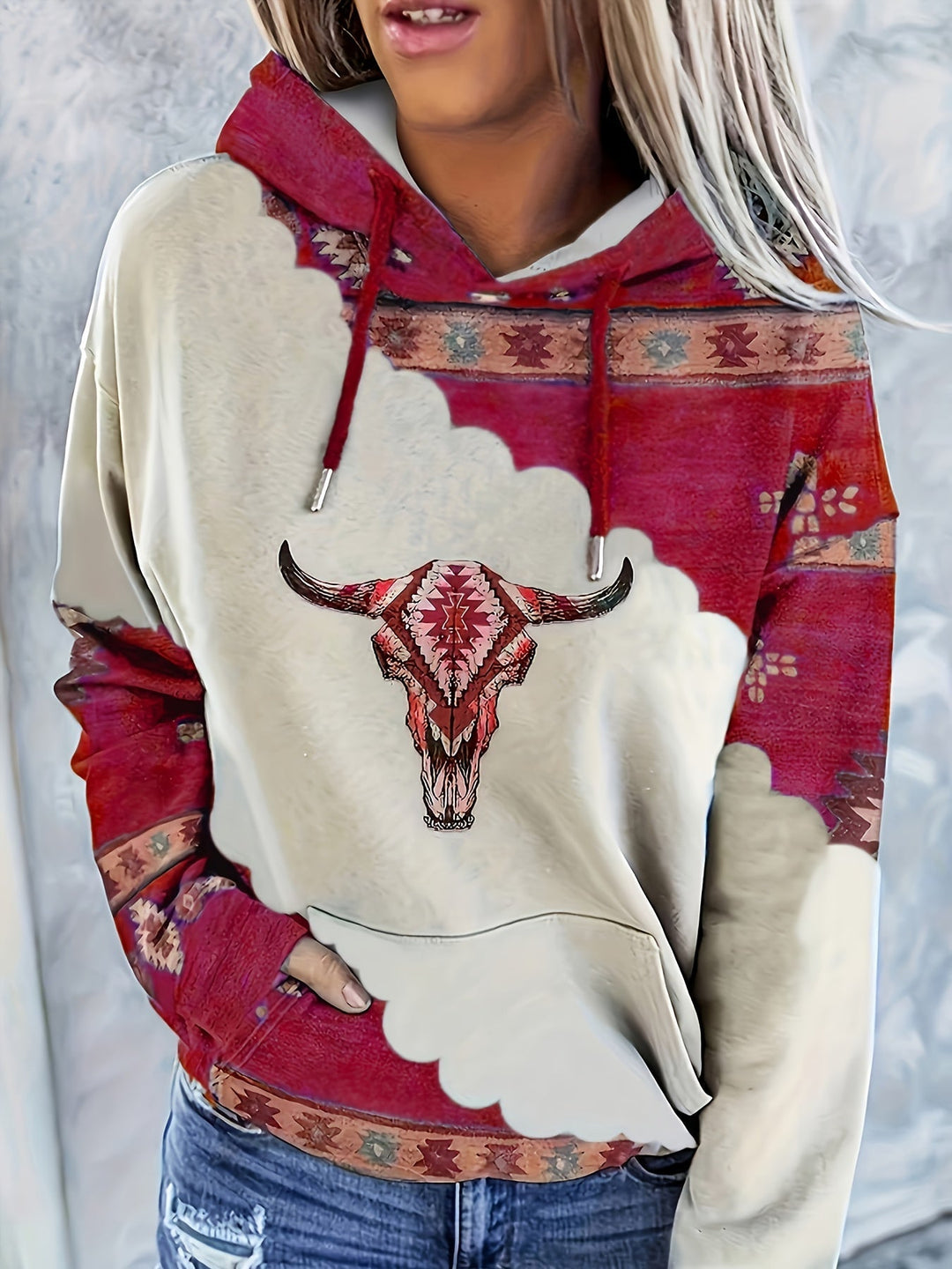 Western-Inspired Print Hoodie for Women