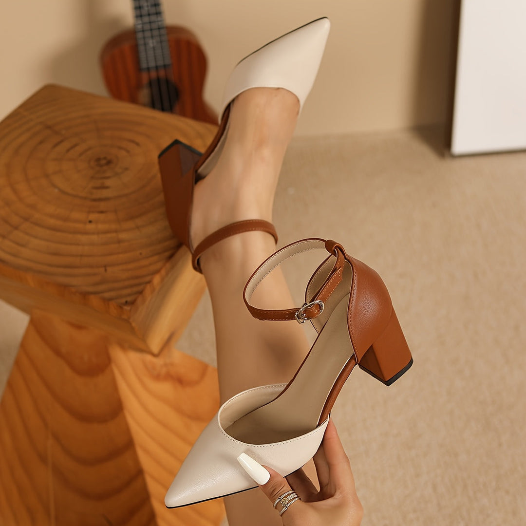 Two Tone Strap Heels, Women's Elegant Fit