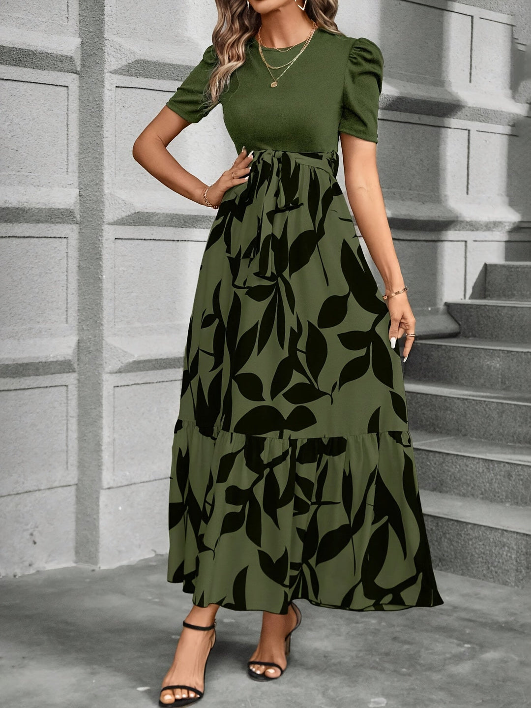 Ladies Printed Tiered Maxi Dress
