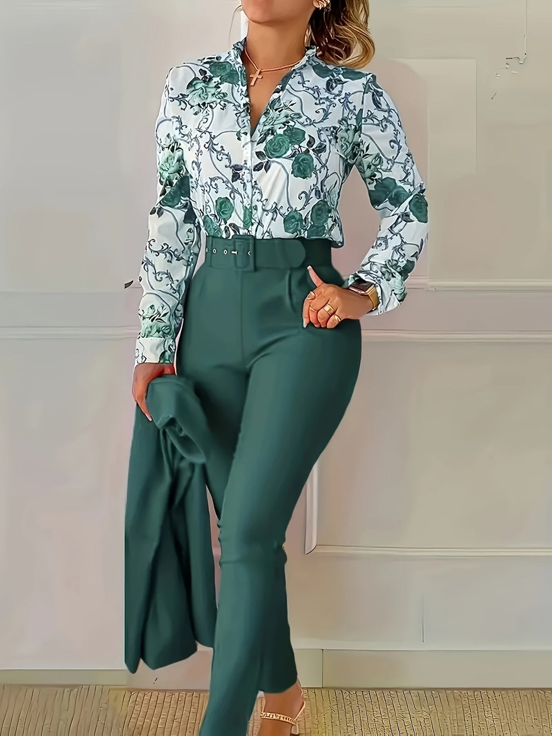 Floral Two-Piece Set for Women, Elegant Style