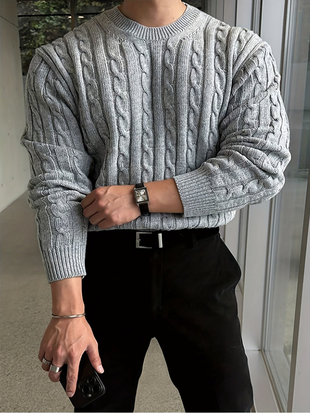 Twisted Cable Pullover Sweater for Men