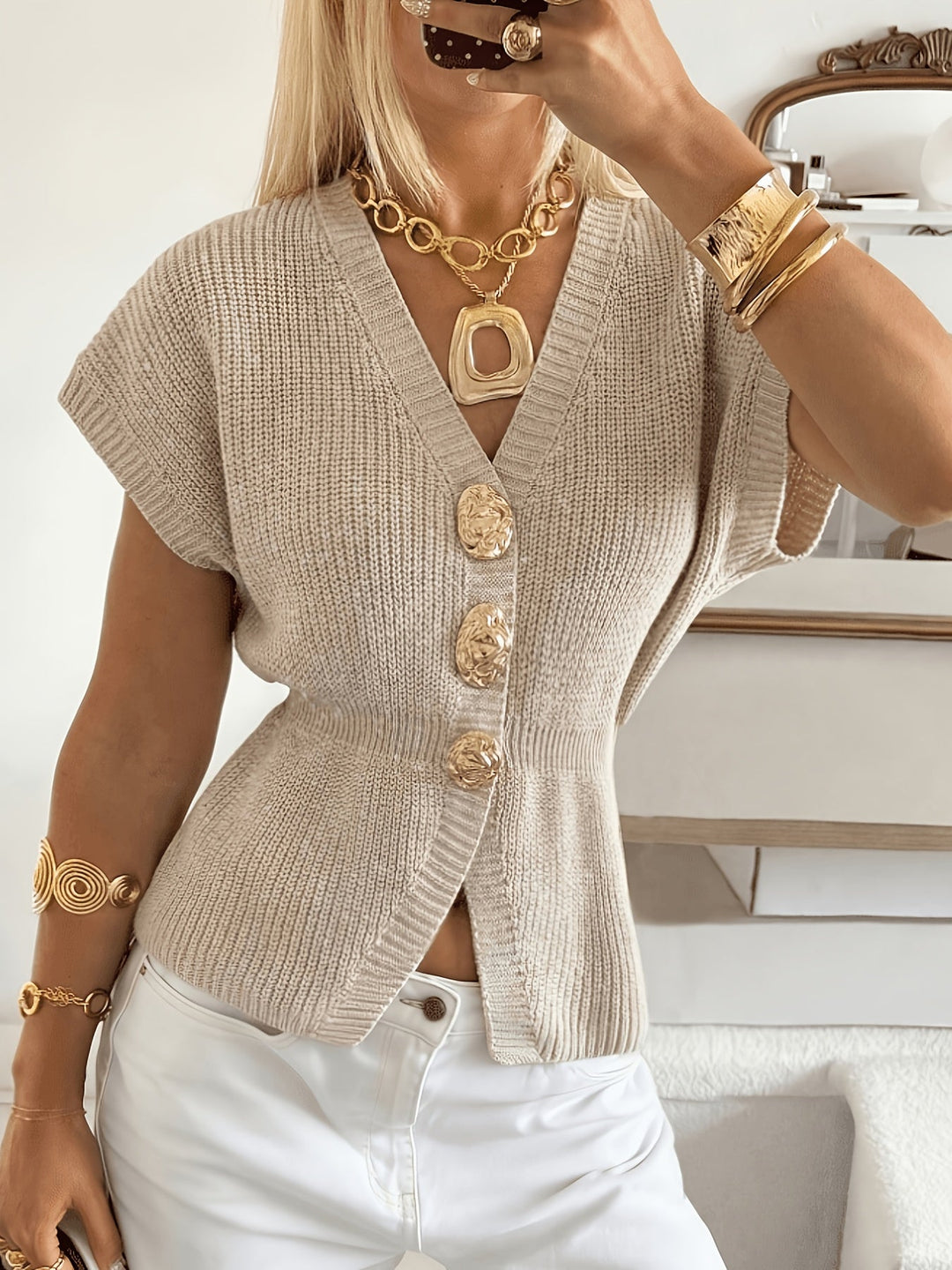 Button-Front Cardigan for Women, Refined Style