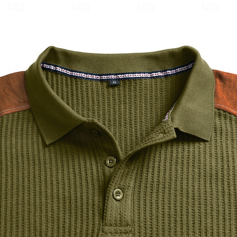 Men's Textured Colour Block Polo Shirt