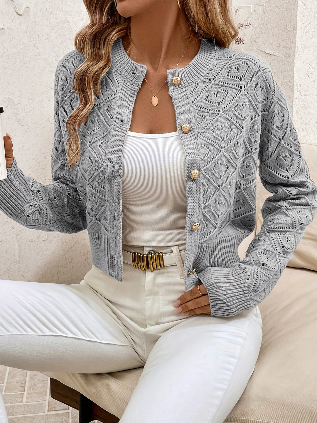 Textured Button-Front Cardigan for Women