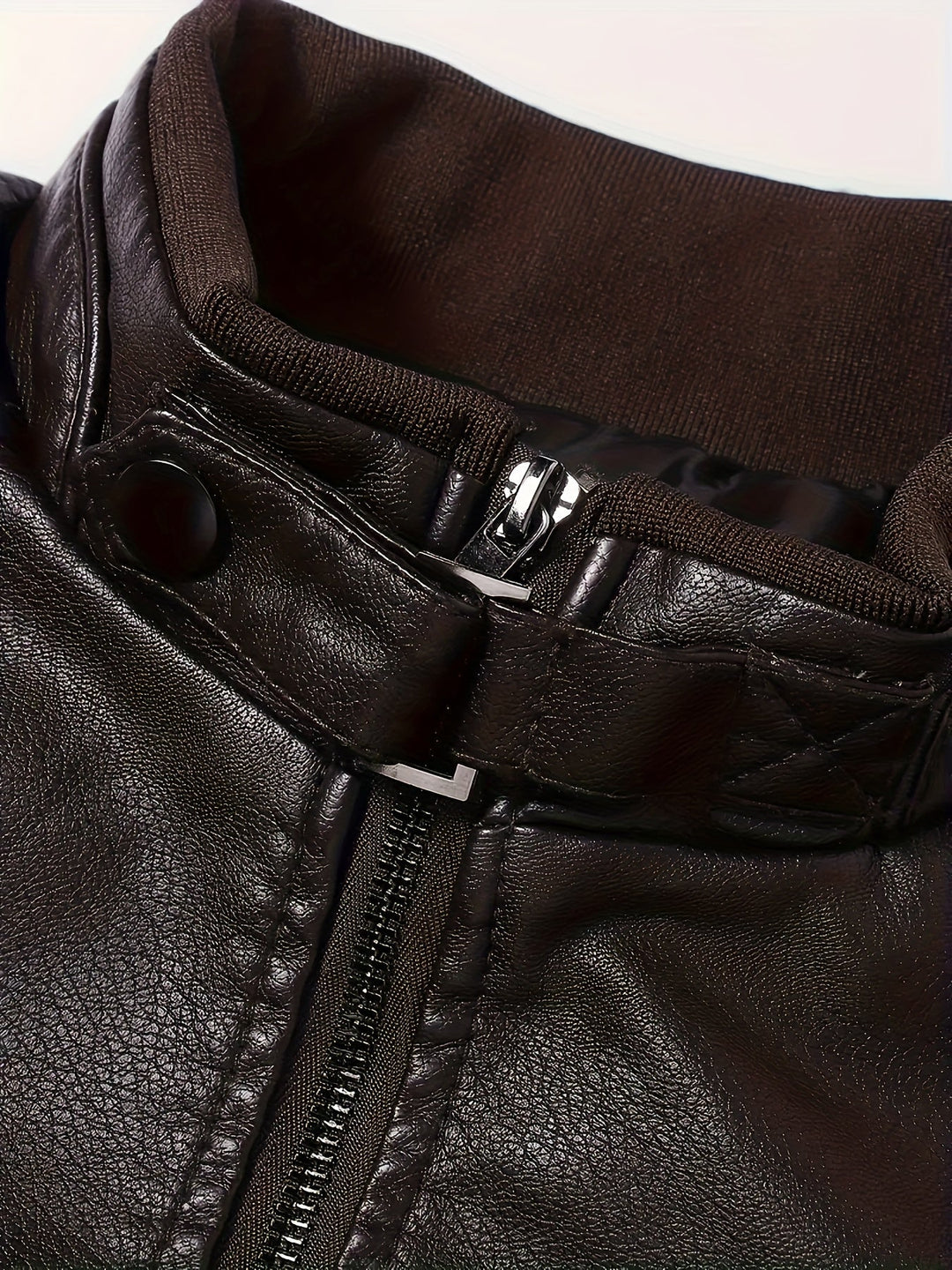 Coffee Brown Classic Stand-Collar Moto Jacket for Men