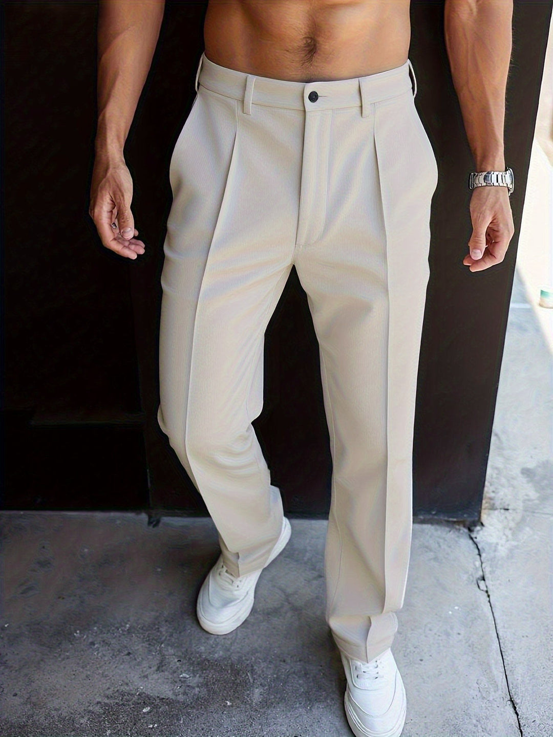 Men's Tailored Straight-Leg Trousers, Big Black