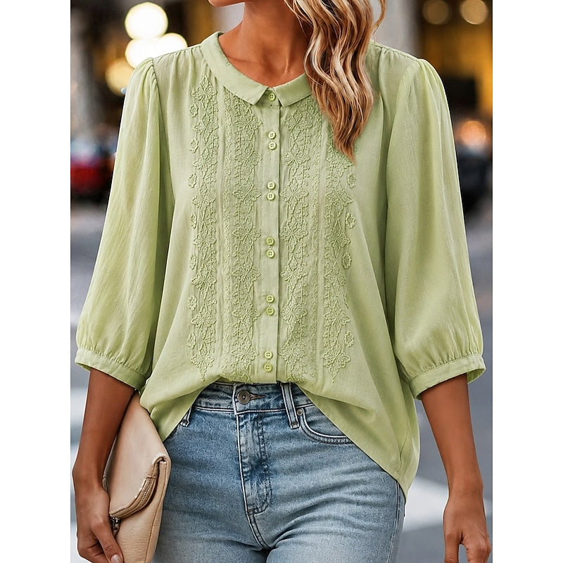 Embroidered Peter Pan Collar Blouse for Women