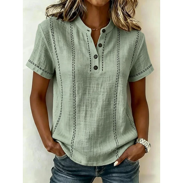 Vintage Striped Short-Sleeve Blouse for Women