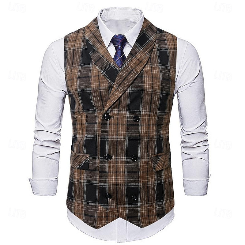 Refined Plaid Waistcoat for Men
