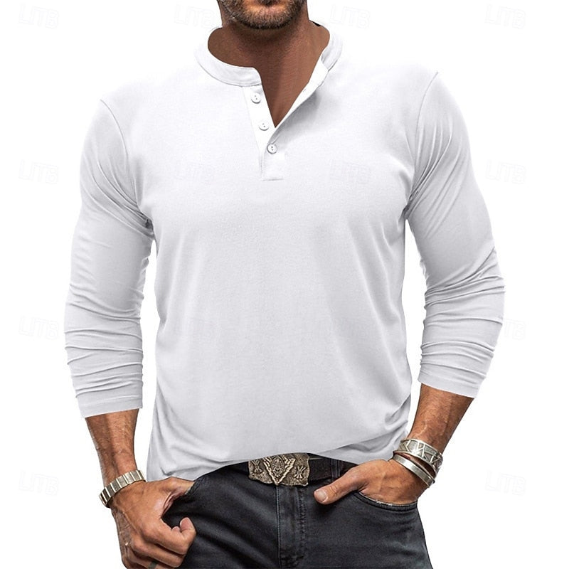 Classic Long-Sleeve Henley for Men, Plus Size