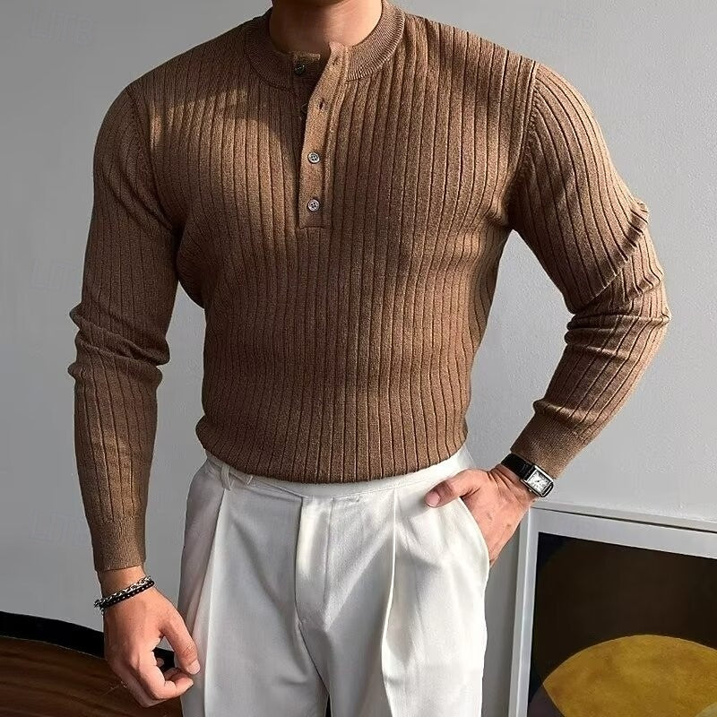Ribbed Henley Sweater for Men