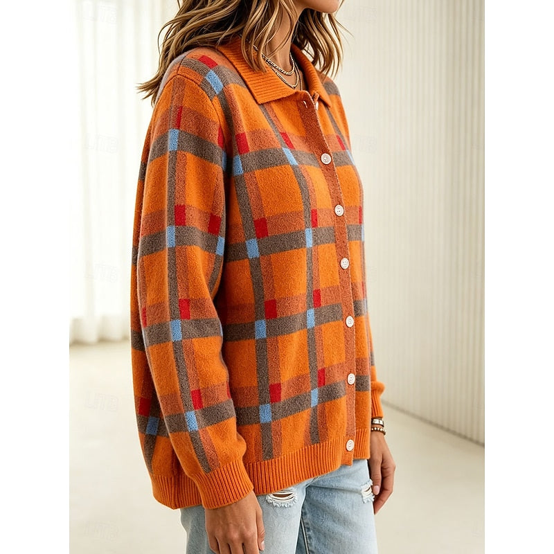 Plaid Button Cardigan, Women's Classic Fit