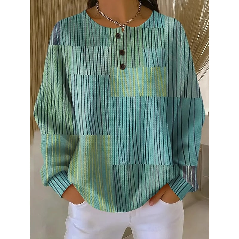 Button-Neck Print Sweatshirt for Women