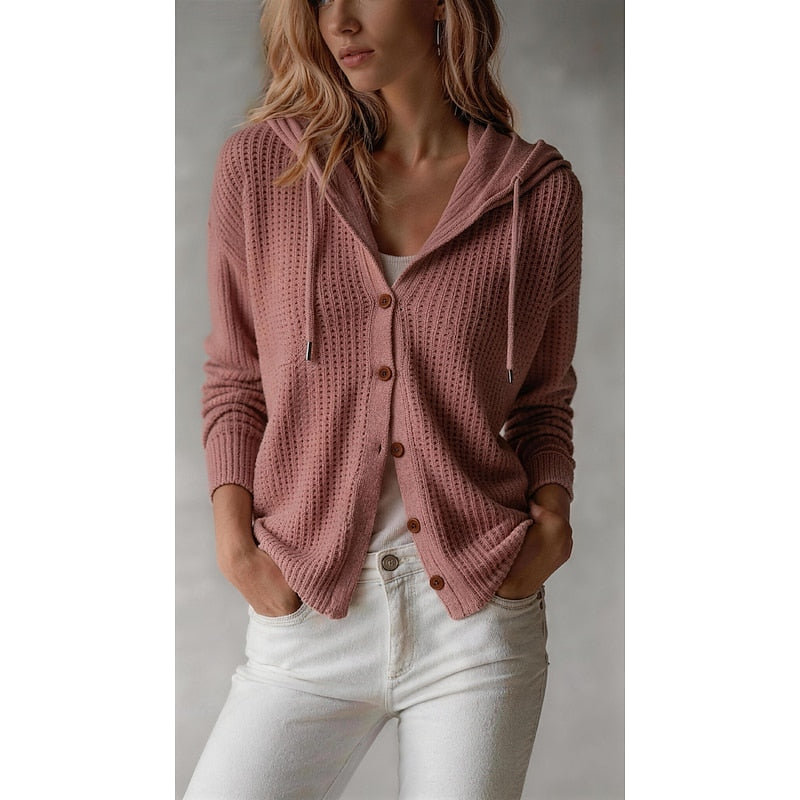 Hooded Button-Front Cardigan for Women, Plus Size