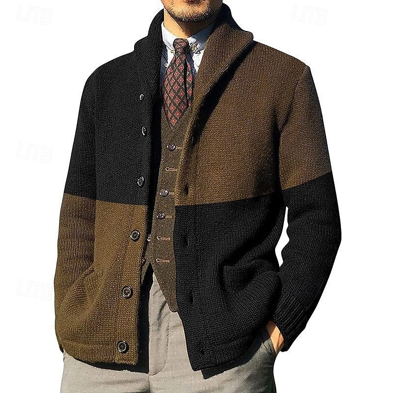 Color Block Shawl Collar Cardigan for Men