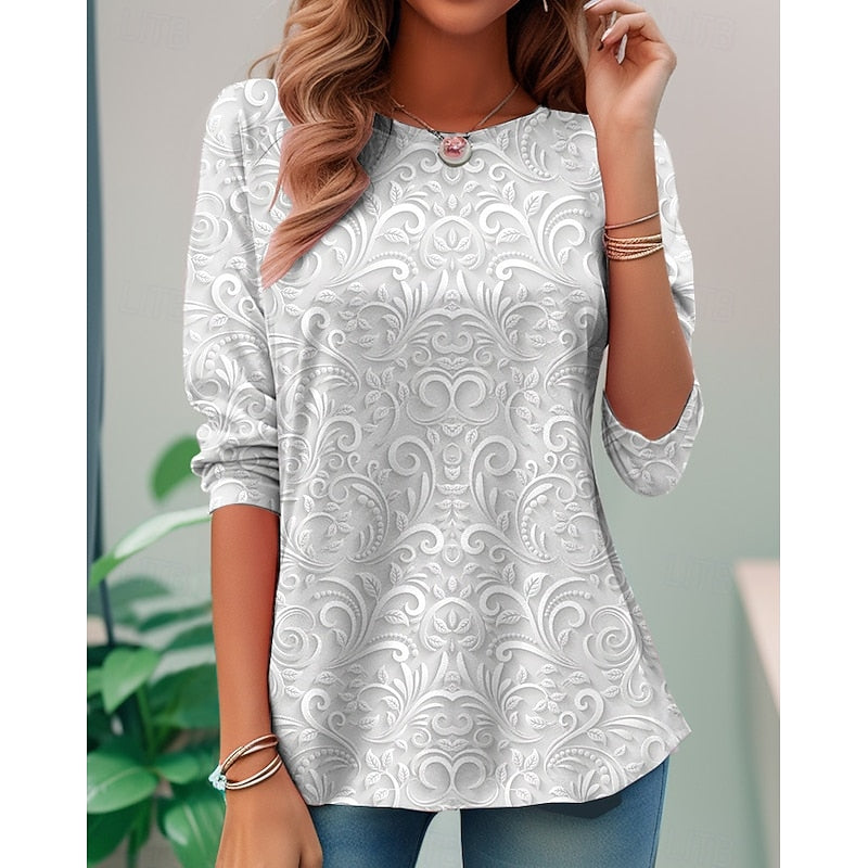 Elegant Floral Long-Sleeve Tunic Top for Women