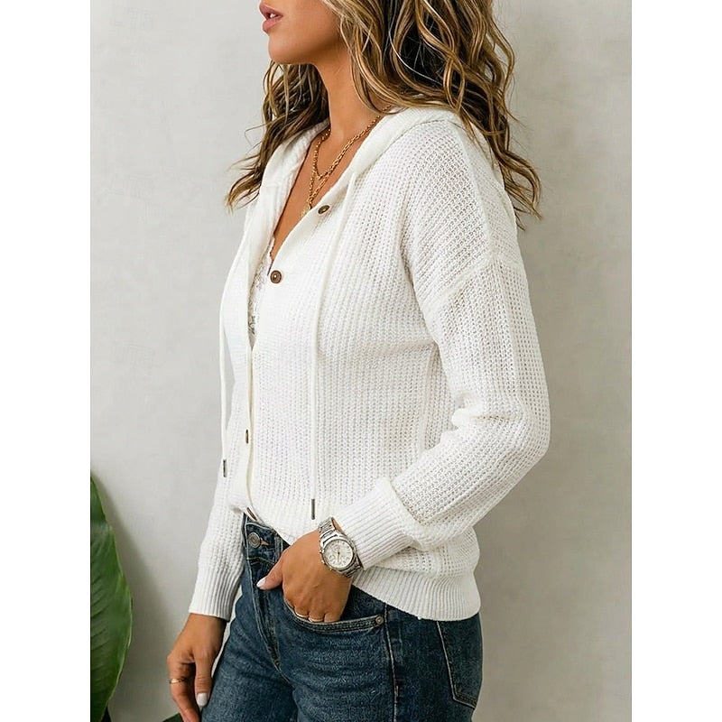 Hooded Button-Front Cardigan for Women, Plus Size