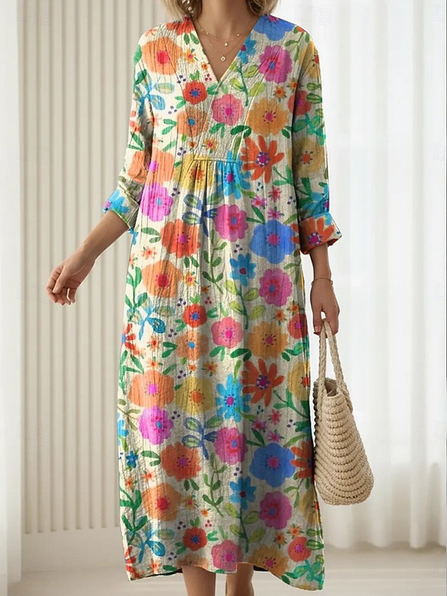 V-Neck Multicolor Comfort Dress, Women's Classic Fit