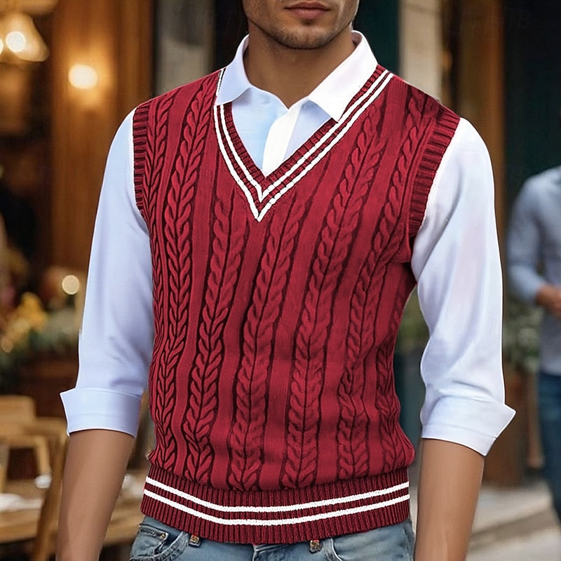 Men's Cable-Knit V-Neck Sweater Vest