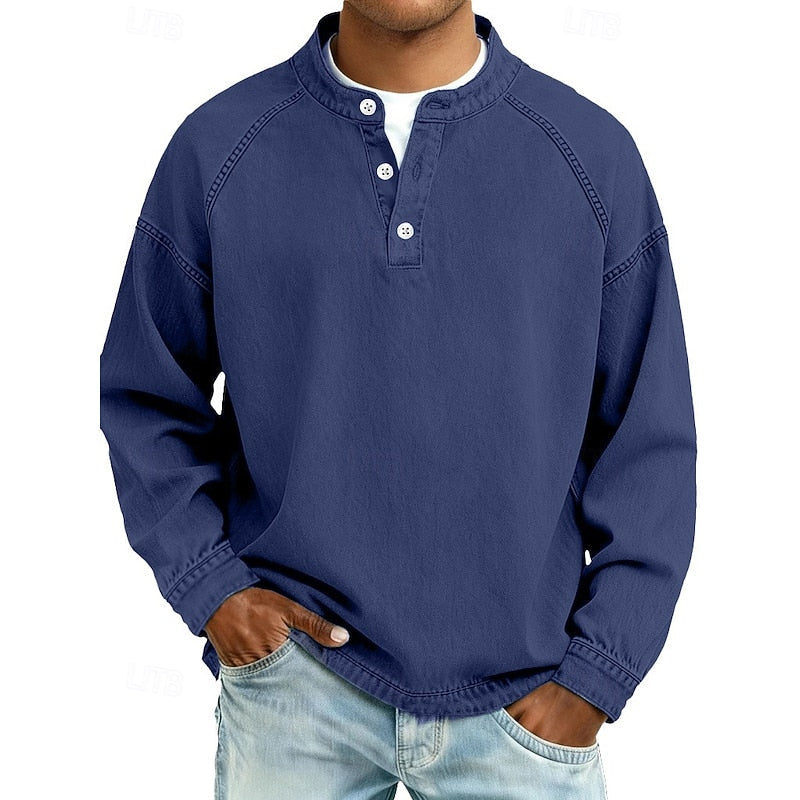 Vintage Washed Henley Shirt for Men, Plus Size