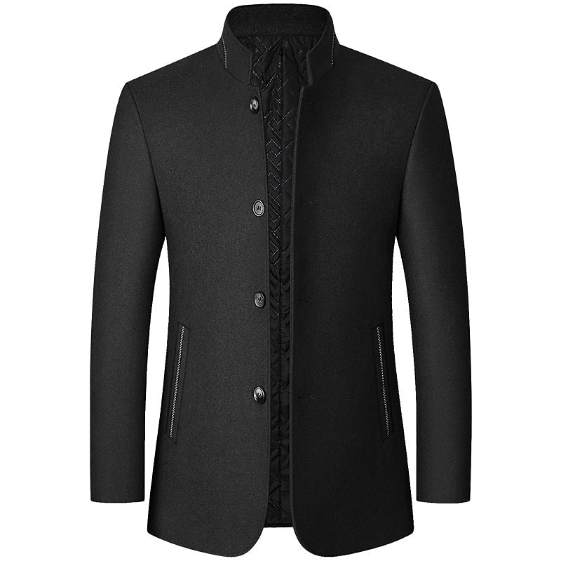 Stand-Collar Overcoat for Men, Refined Style