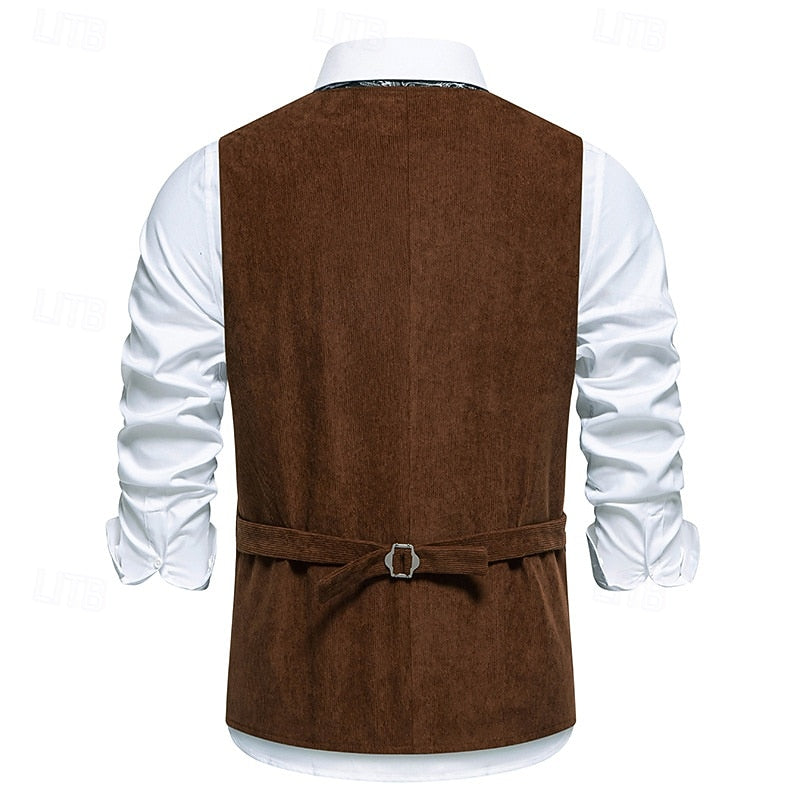 Embroidered Single-Breasted Waistcoat for Men