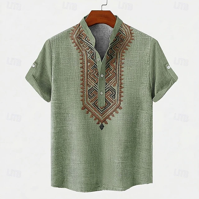 Embroidered Vintage Shirt for Men, Plus Size