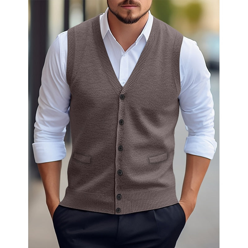 Buttoned V-Neck Sweater Vest for Men