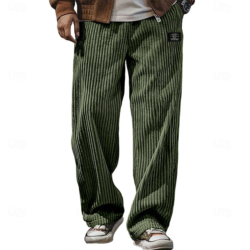 Relaxed Ribbed Wide-Leg Pants for Men