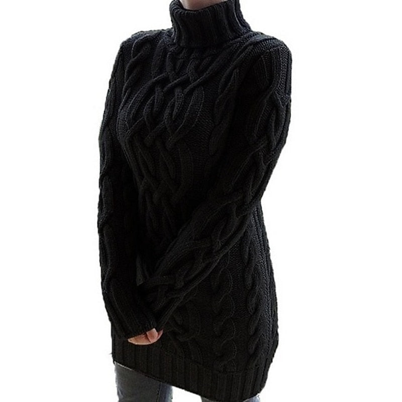 Cable-Textured Turtleneck Sweater Dress for Women