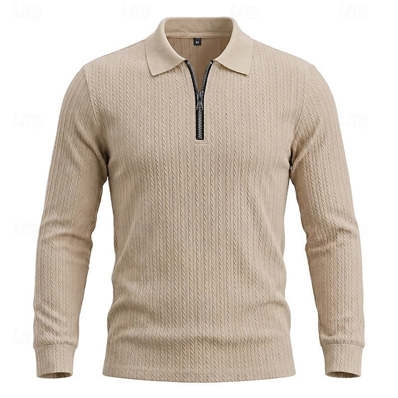 Quarter-Zip Polo Shirt for Men, Textured Style