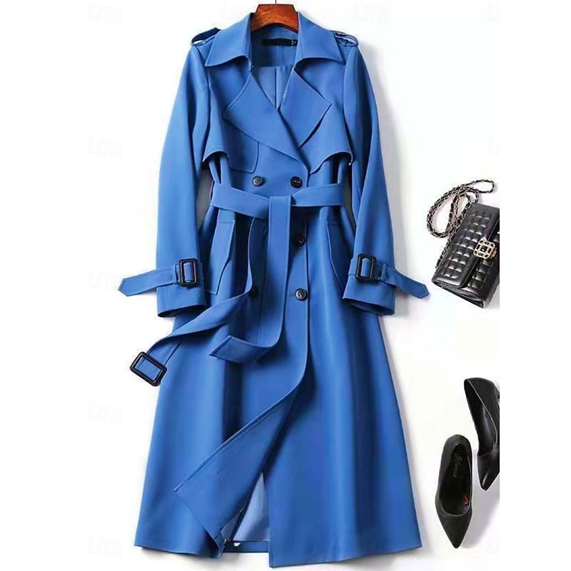 Belted Long Trench Coat for Women, Plus Size