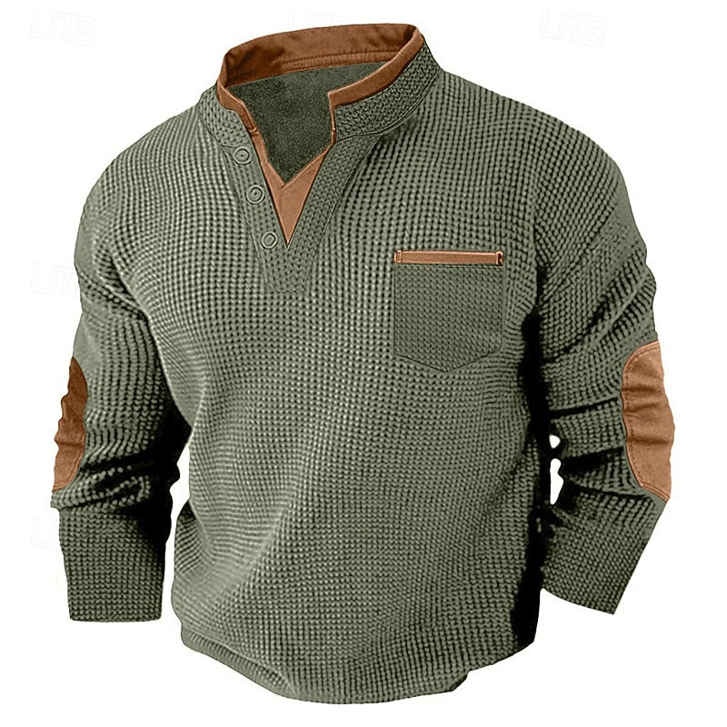 Textured Waffle Henley Shirt for Men, Plus Size