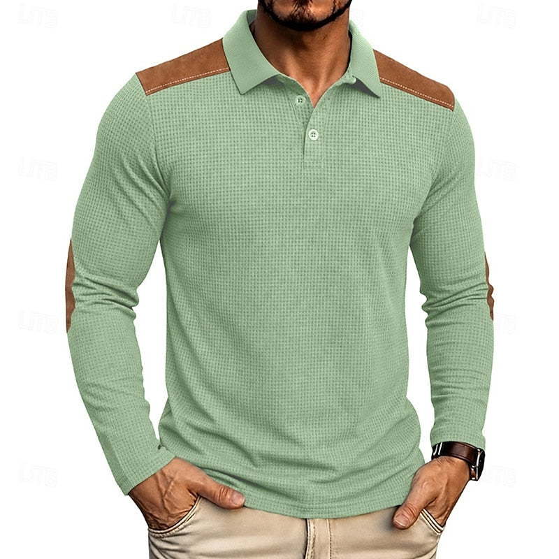 Men's Textured Colour Block Polo Shirt