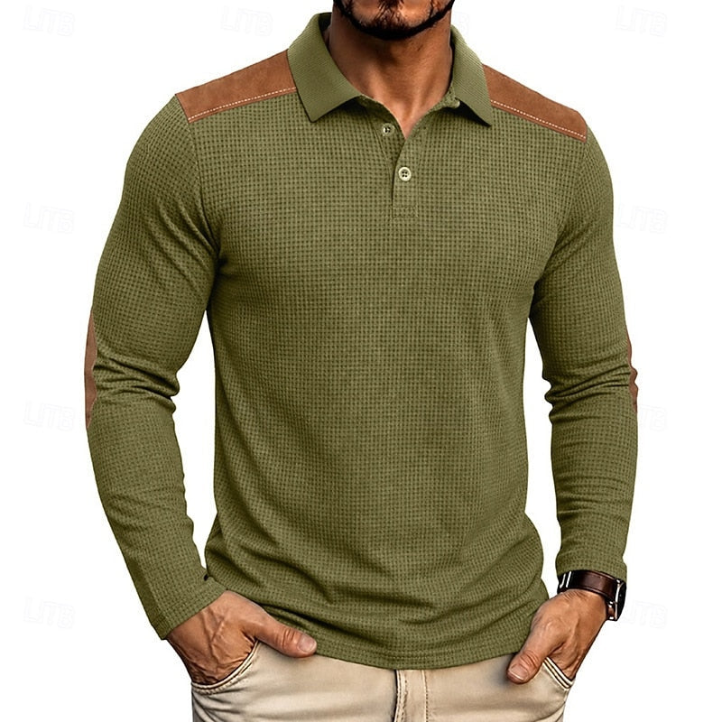 Men's Textured Colour Block Polo Shirt
