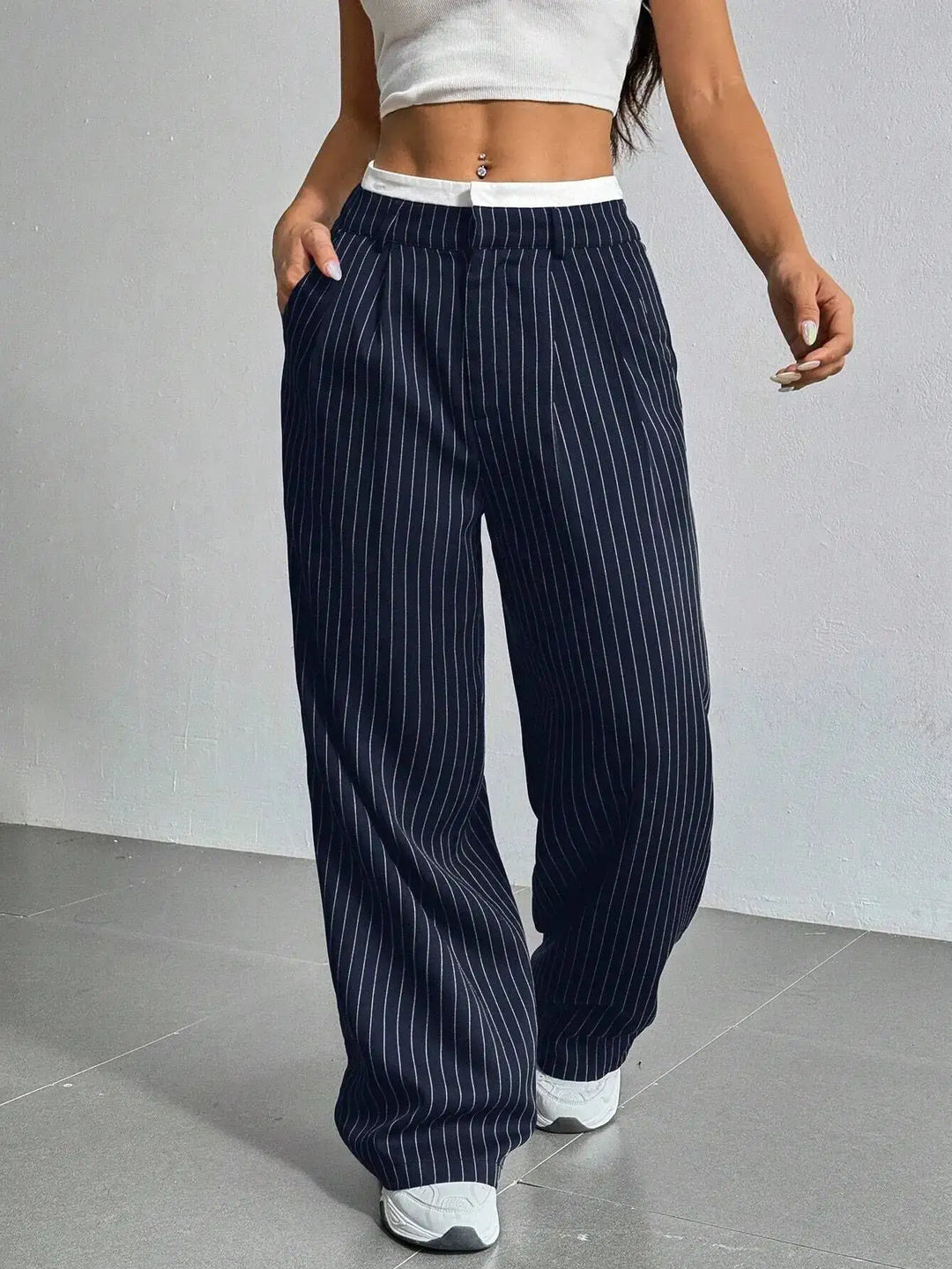 Striped Wide Pants for Women, Casual Style