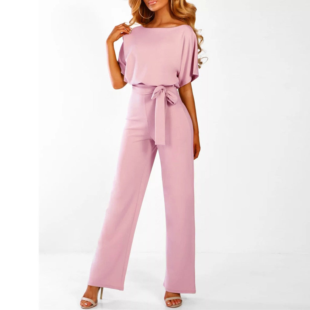 Wide-Leg Belted Jumpsuit, Women's Elegant Fit
