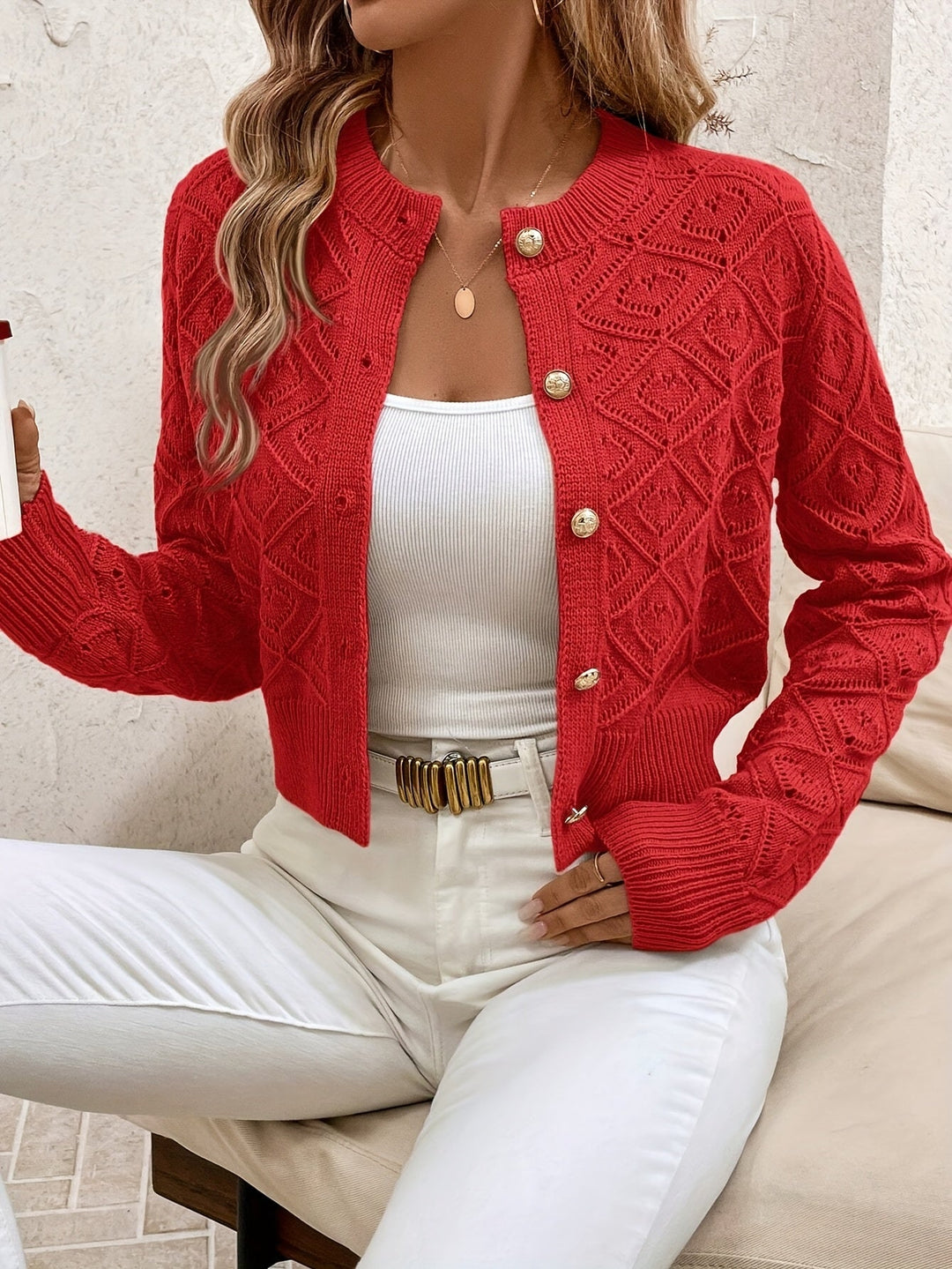 Textured Button-Front Cardigan for Women