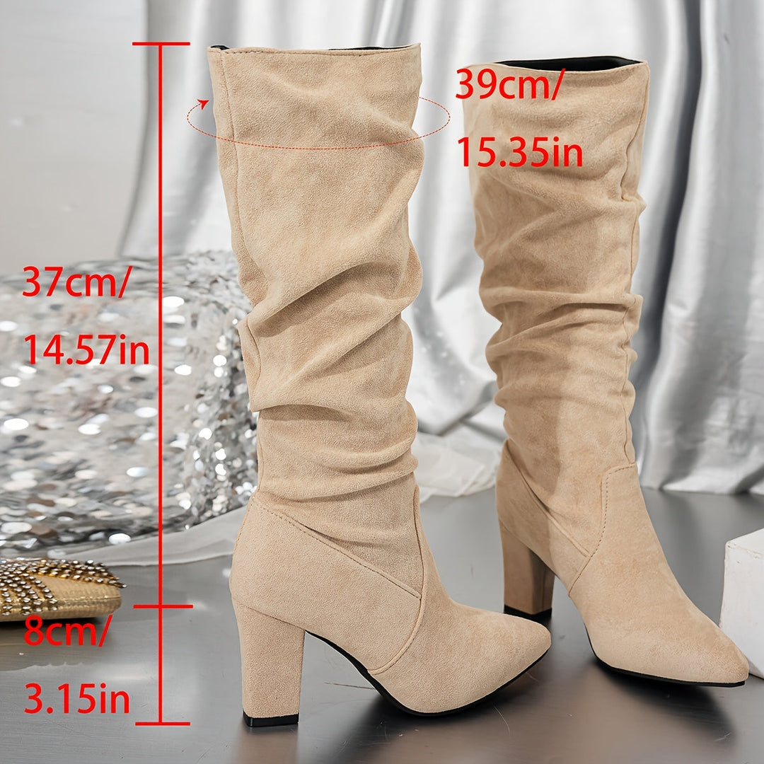 Black Slouch Knee-High Heeled Boots for Women