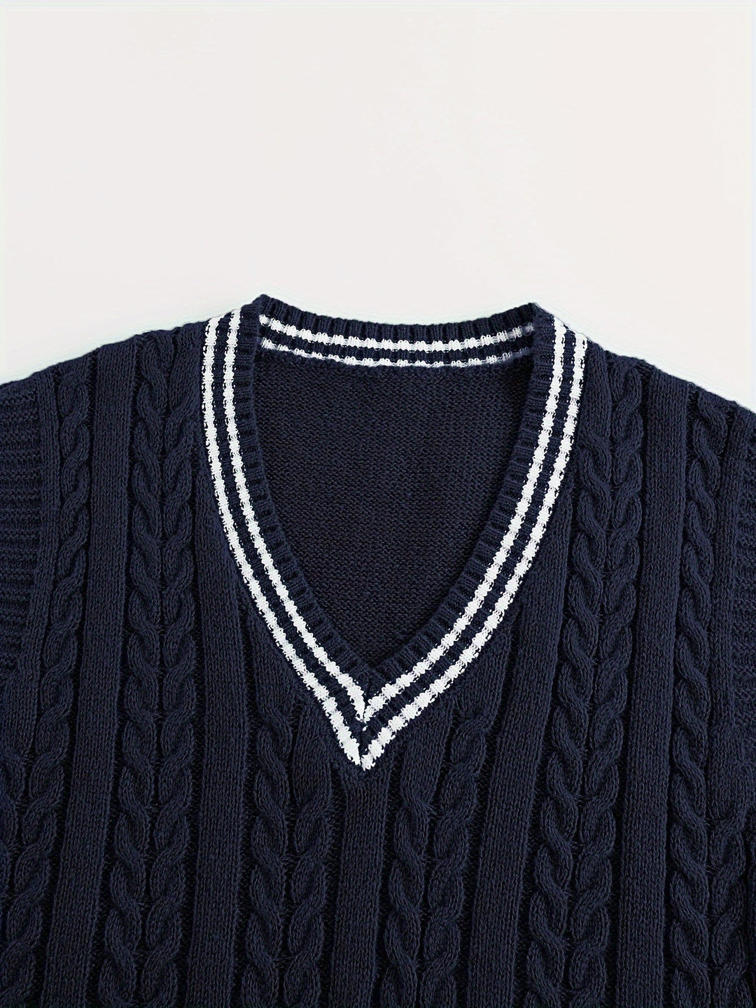 Cable-Knit V-Neck Sweater Vest for Men, Dark Gray