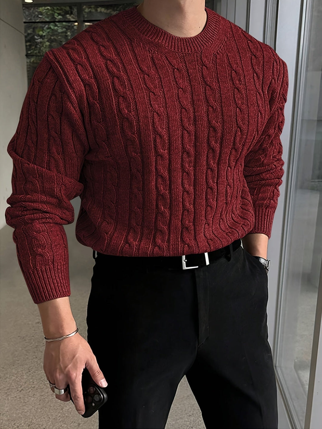 Men's Cable Knit Crew Neck Sweater
