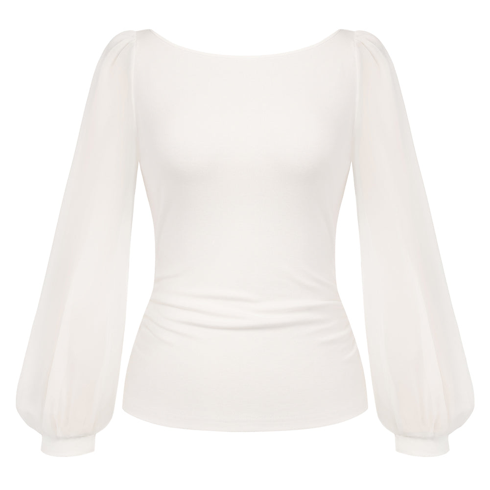 Women's Soft Drape Long Sleeve Mesh Blouse – Apricot