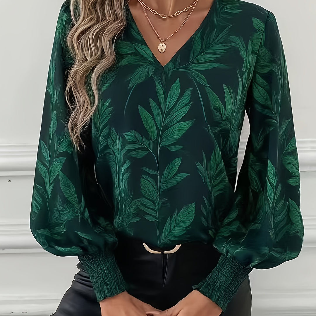 Botanical V-Neck Blouse for Women